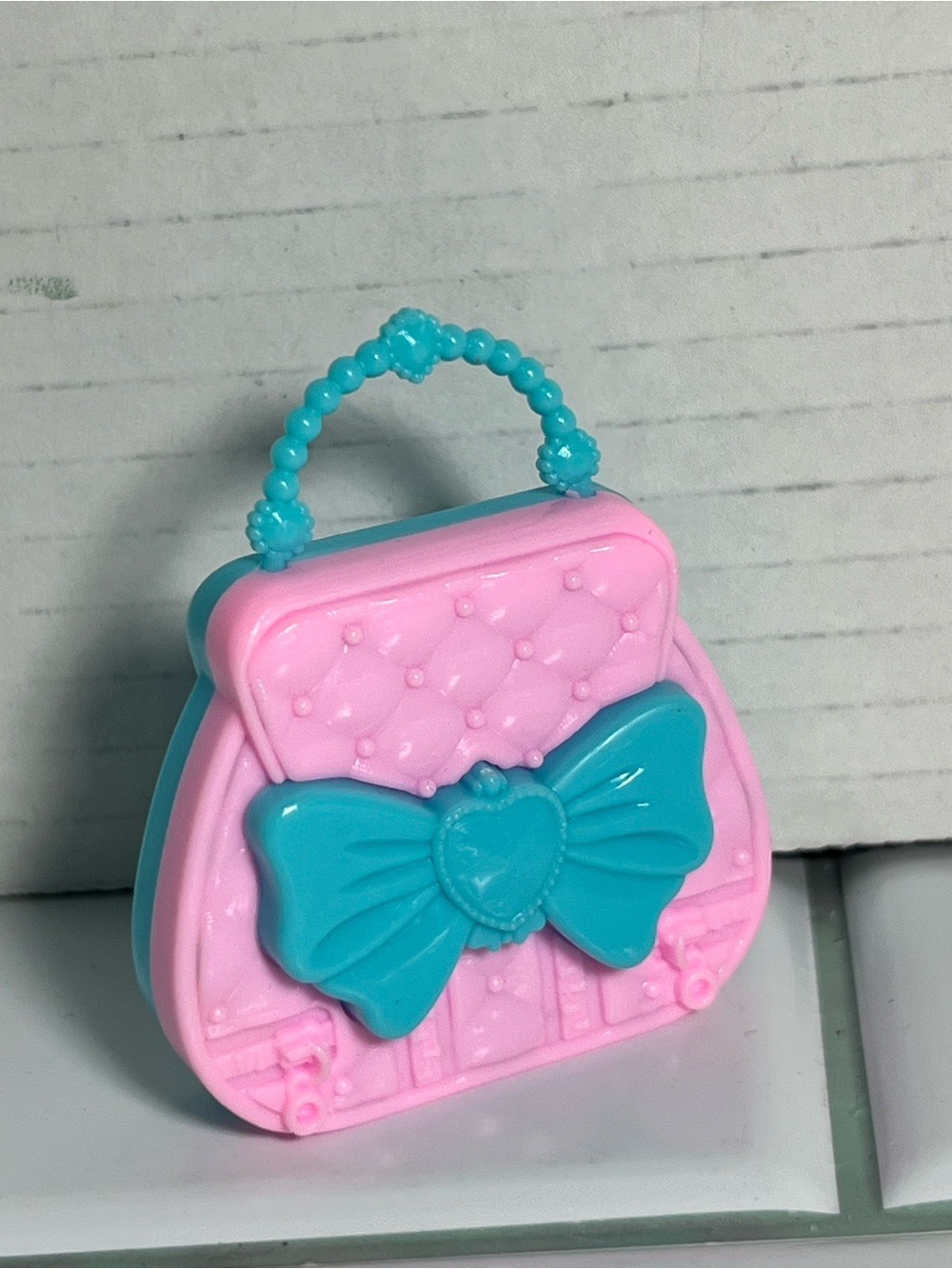 Kids Pink and Teal Bow Handbag Toy - Cute Play Accessory